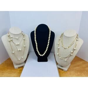 Set of 3 White Faux Pearl Necklaces -